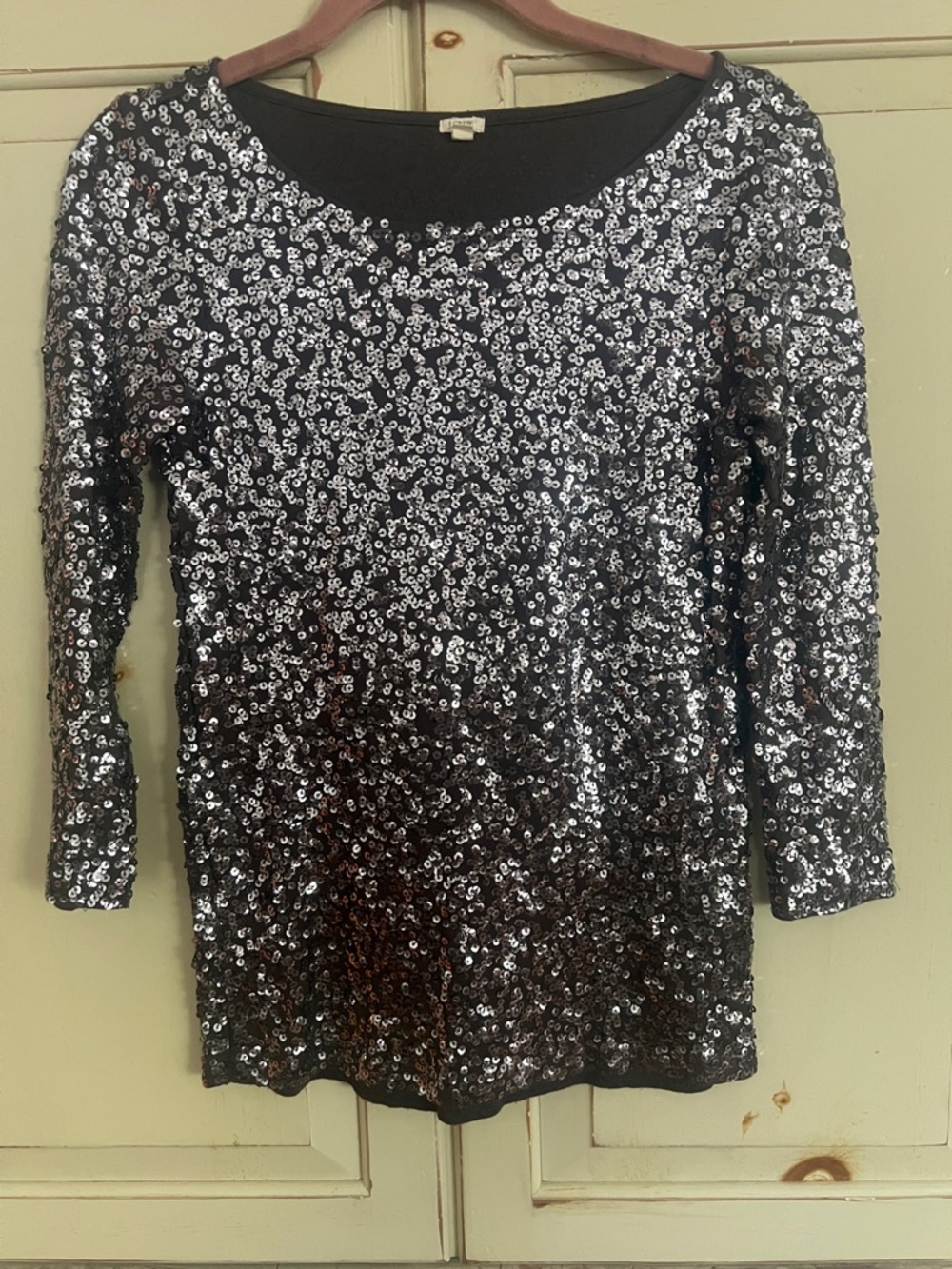 Sequin Scoop Neck Women’s Top - Silver